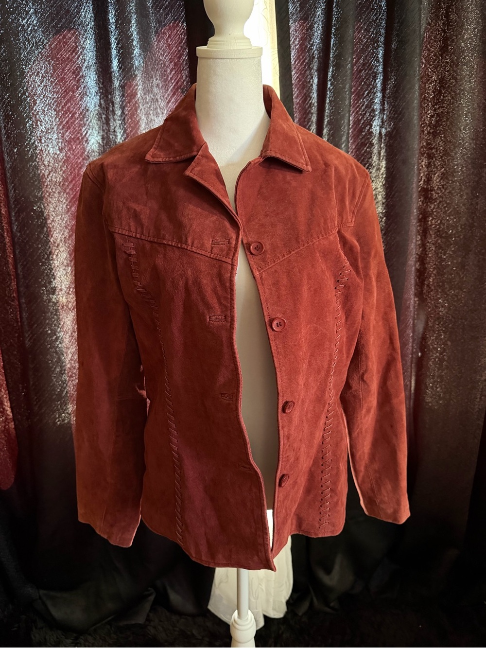 Van Heusen Suede Button-Front Jacket in Rust Red